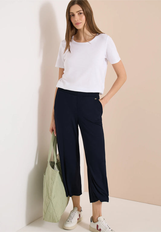 High Waist Wide Leg Jersey Trousers, Navy