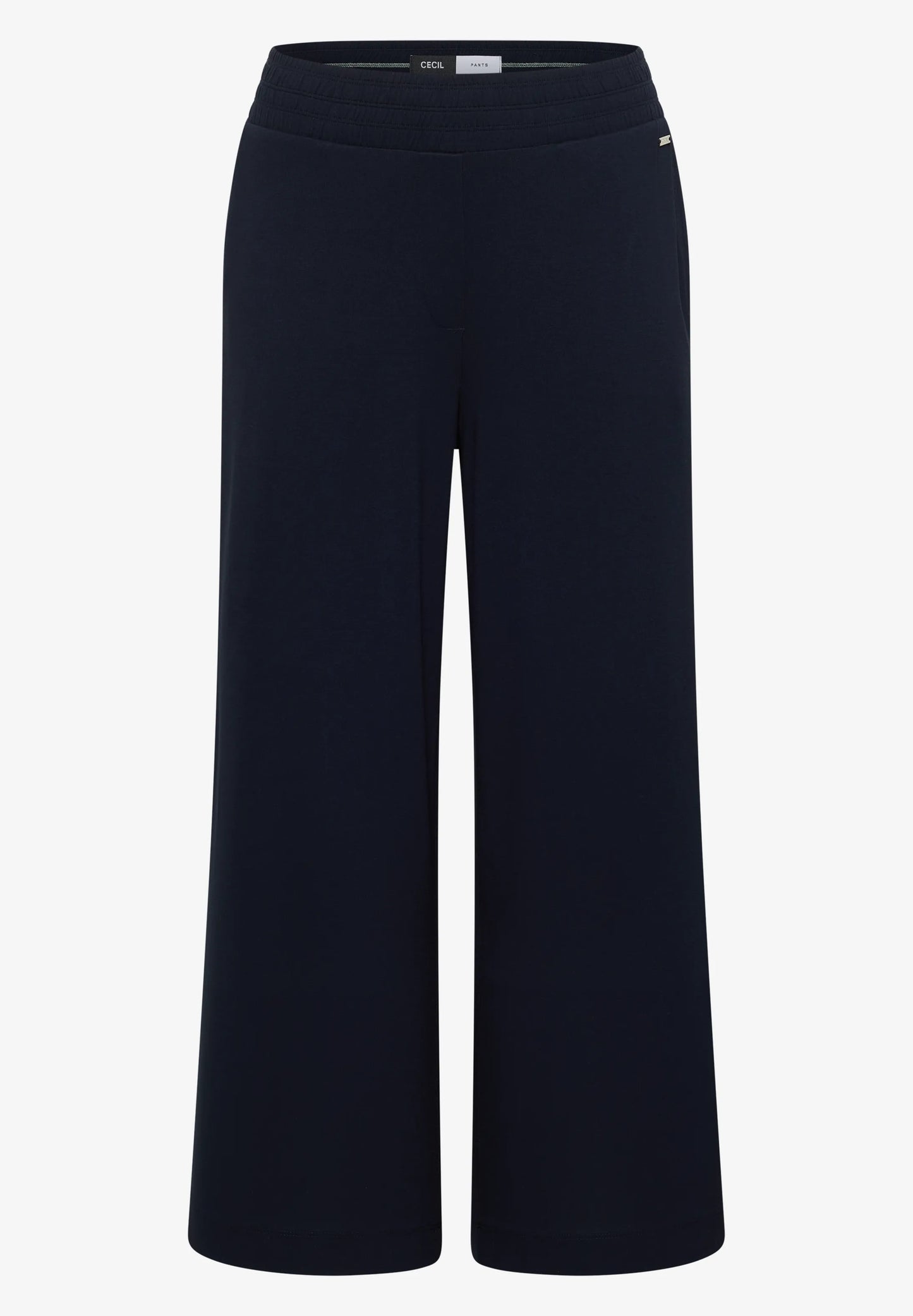 High Waist Wide Leg Jersey Trousers, Navy