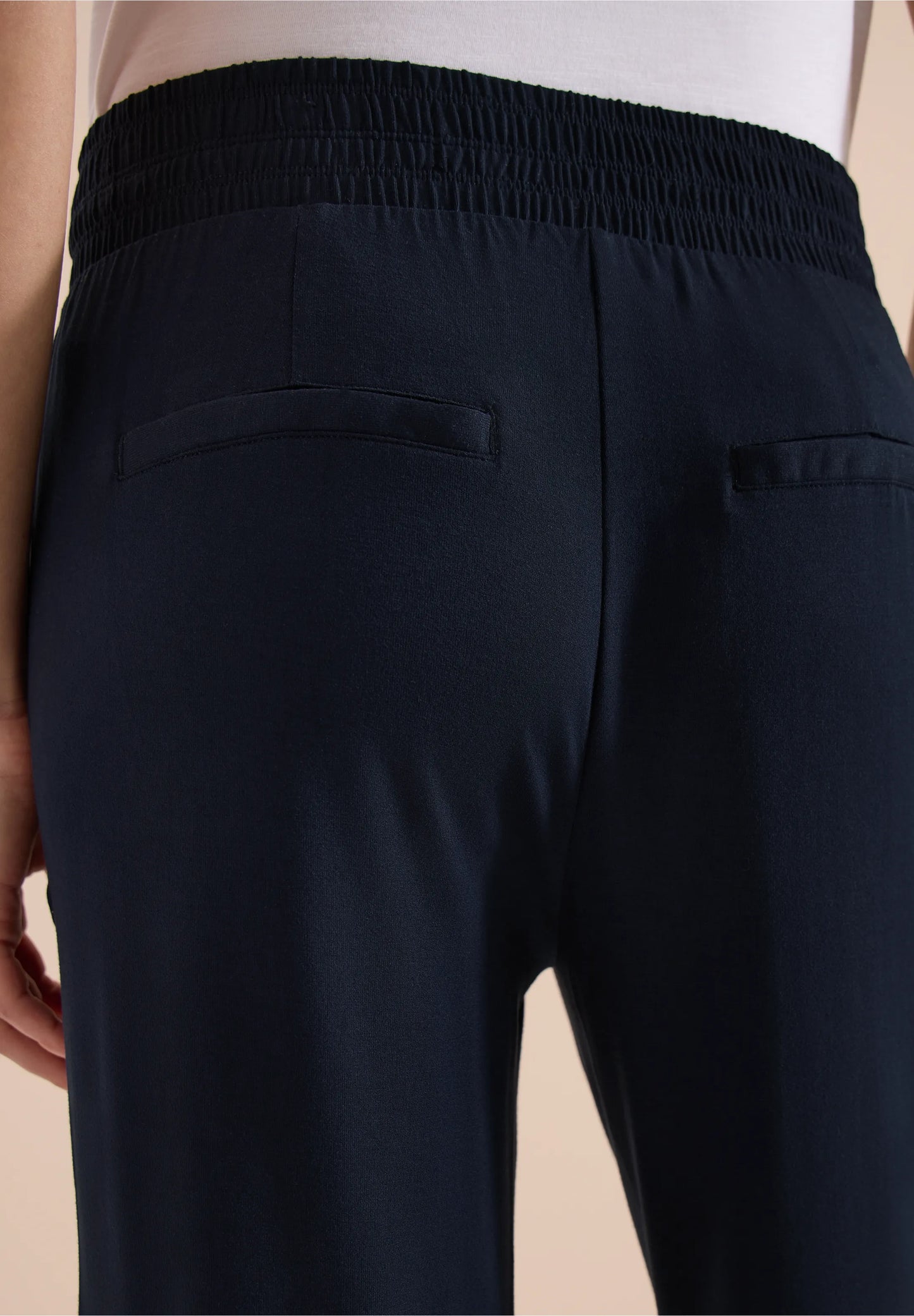 High Waist Wide Leg Jersey Trousers, Navy
