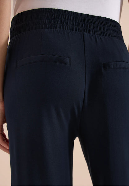 High Waist Wide Leg Jersey Trousers, Navy