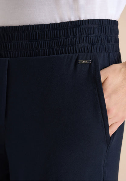 High Waist Wide Leg Jersey Trousers, Navy