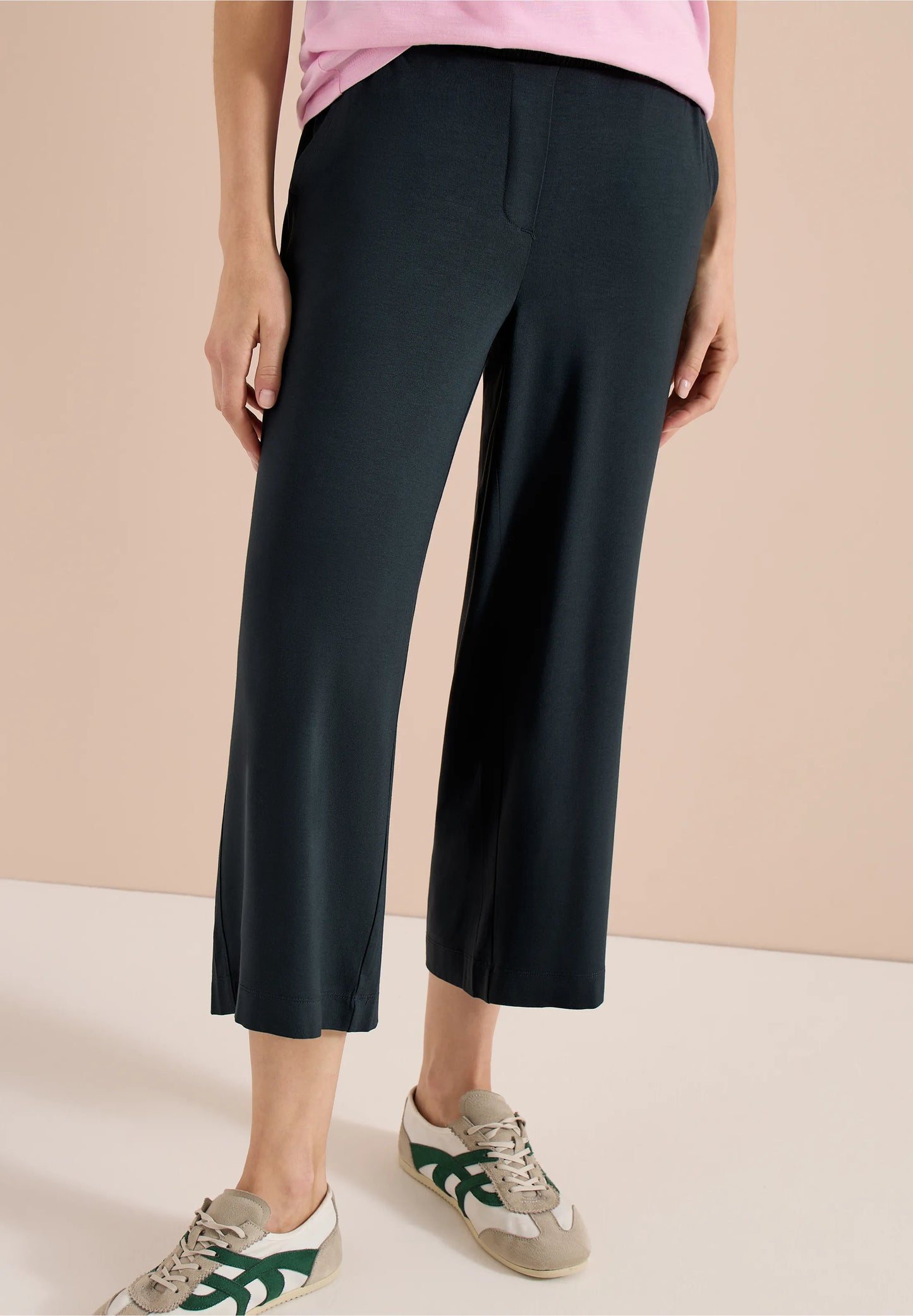 High Waist Wide Leg Jersey Trousers, Dark Green
