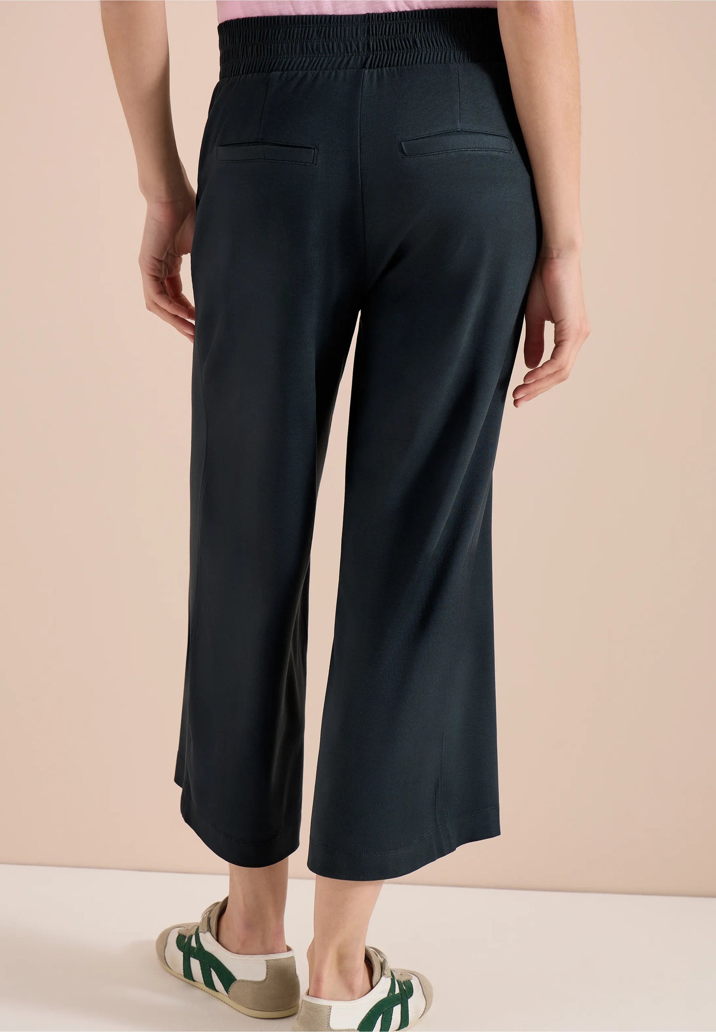 High Waist Wide Leg Jersey Trousers, Dark Green