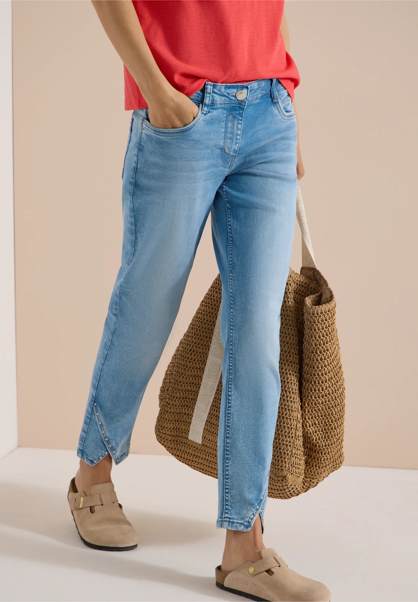 Light Blue Straight Leg Jeans with Stud Detail