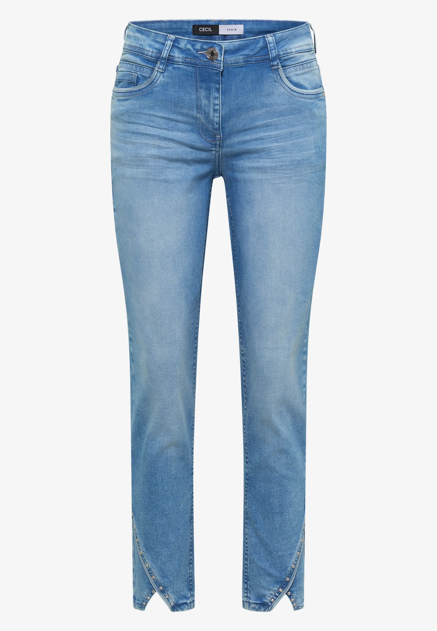 Light Blue Straight Leg Jeans with Stud Detail
