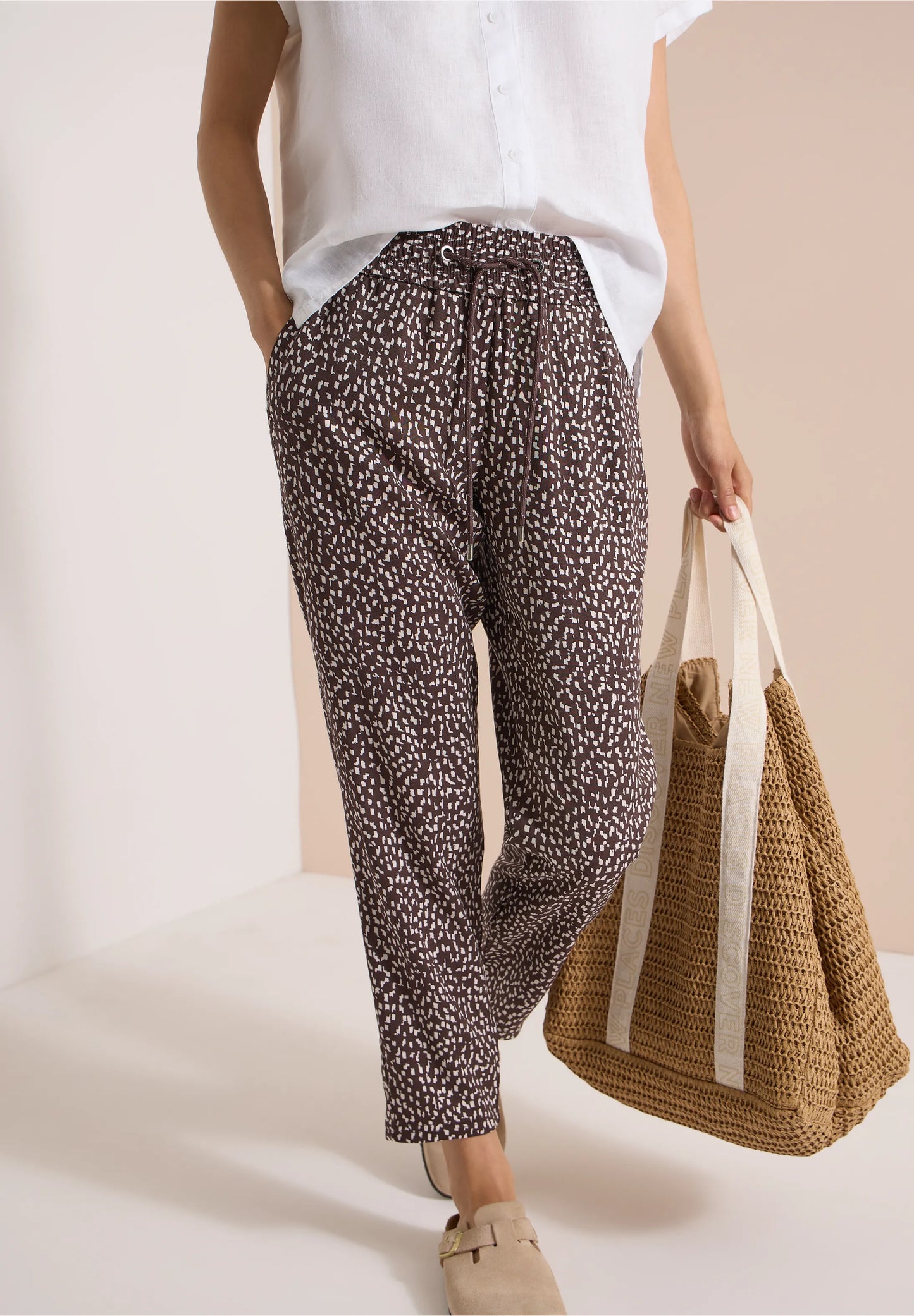 Printed Slim Leg Trousers with Drawstring Waist