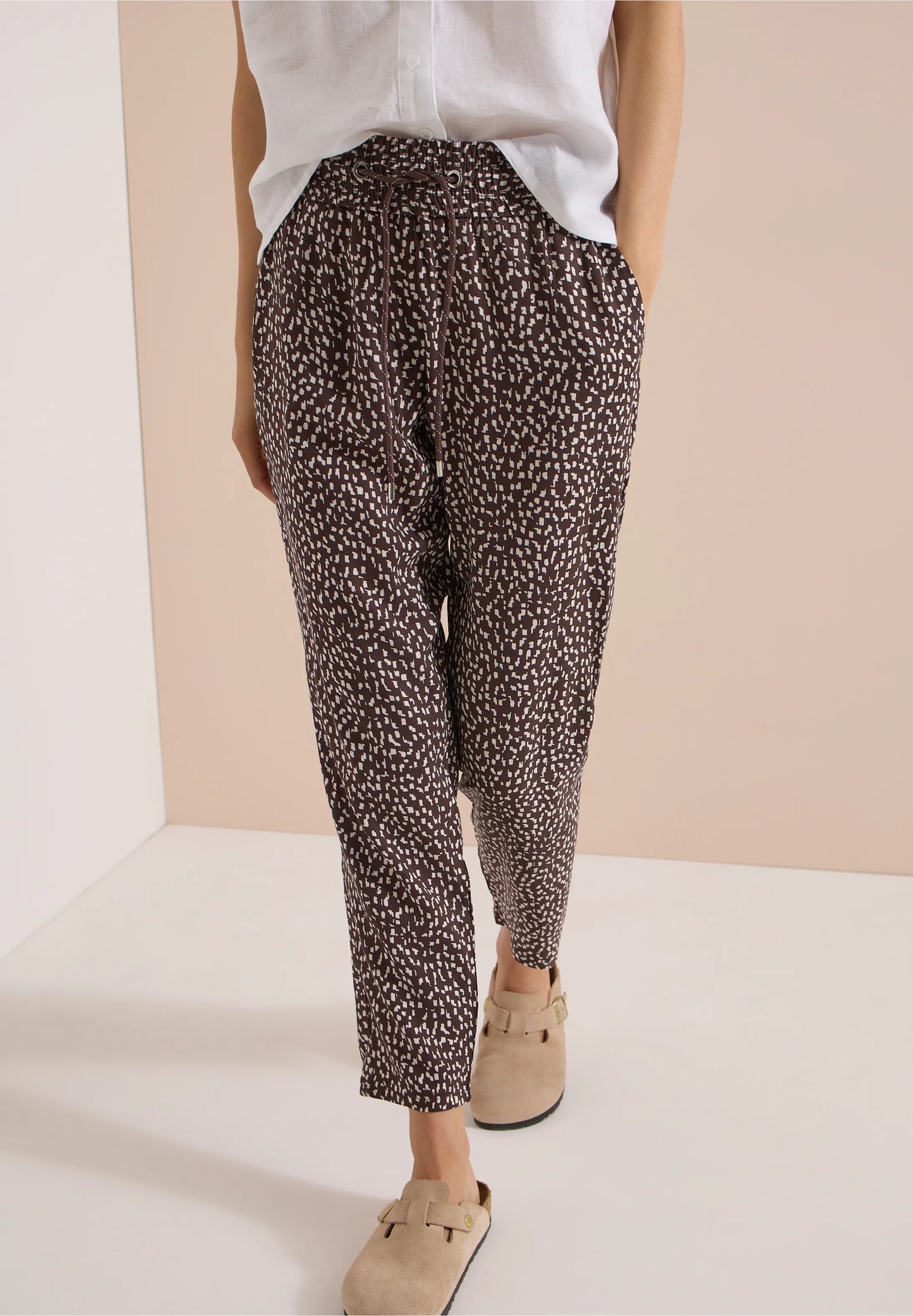 Printed Slim Leg Trousers with Drawstring Waist