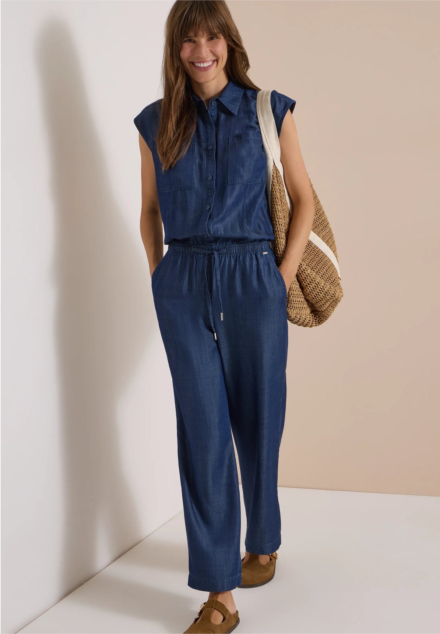 Denim Look Wide Leg Jumpsuit