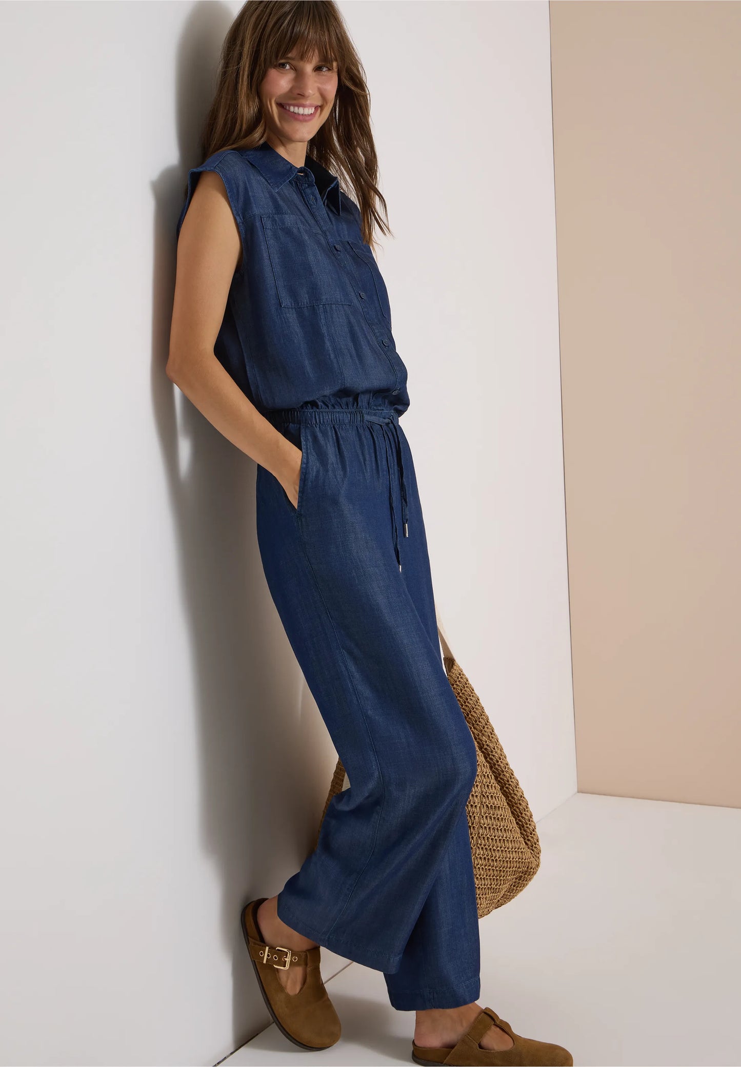 Denim Look Wide Leg Jumpsuit