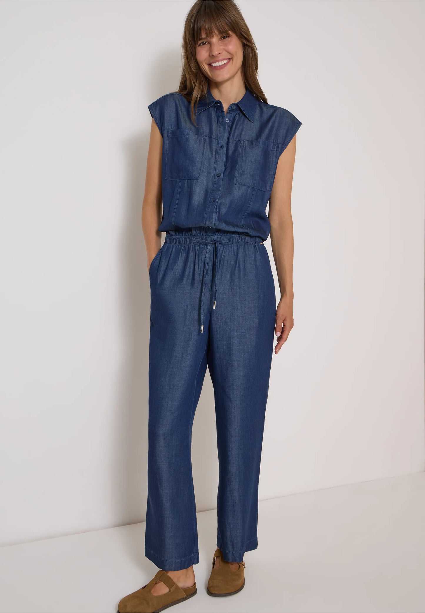 Denim Look Wide Leg Jumpsuit