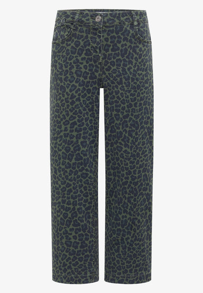 High Waist Wide Leg Leopard Print Jeans