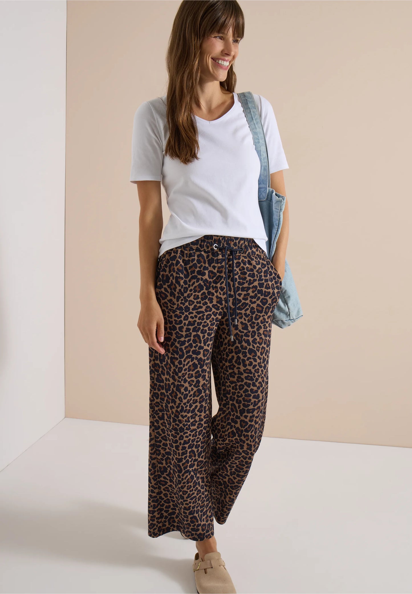 Leopard Print Silky Wide Leg Trousers