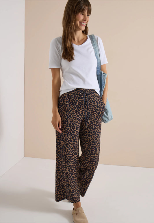 Leopard Print Silky Wide Leg Trousers