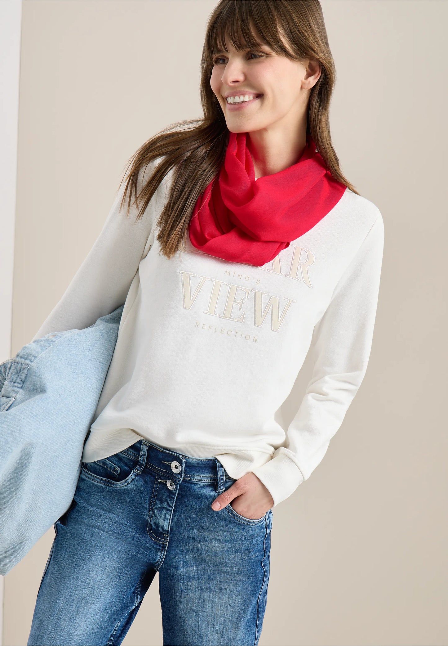 Lightweight Viscose Loop Scarf, Red