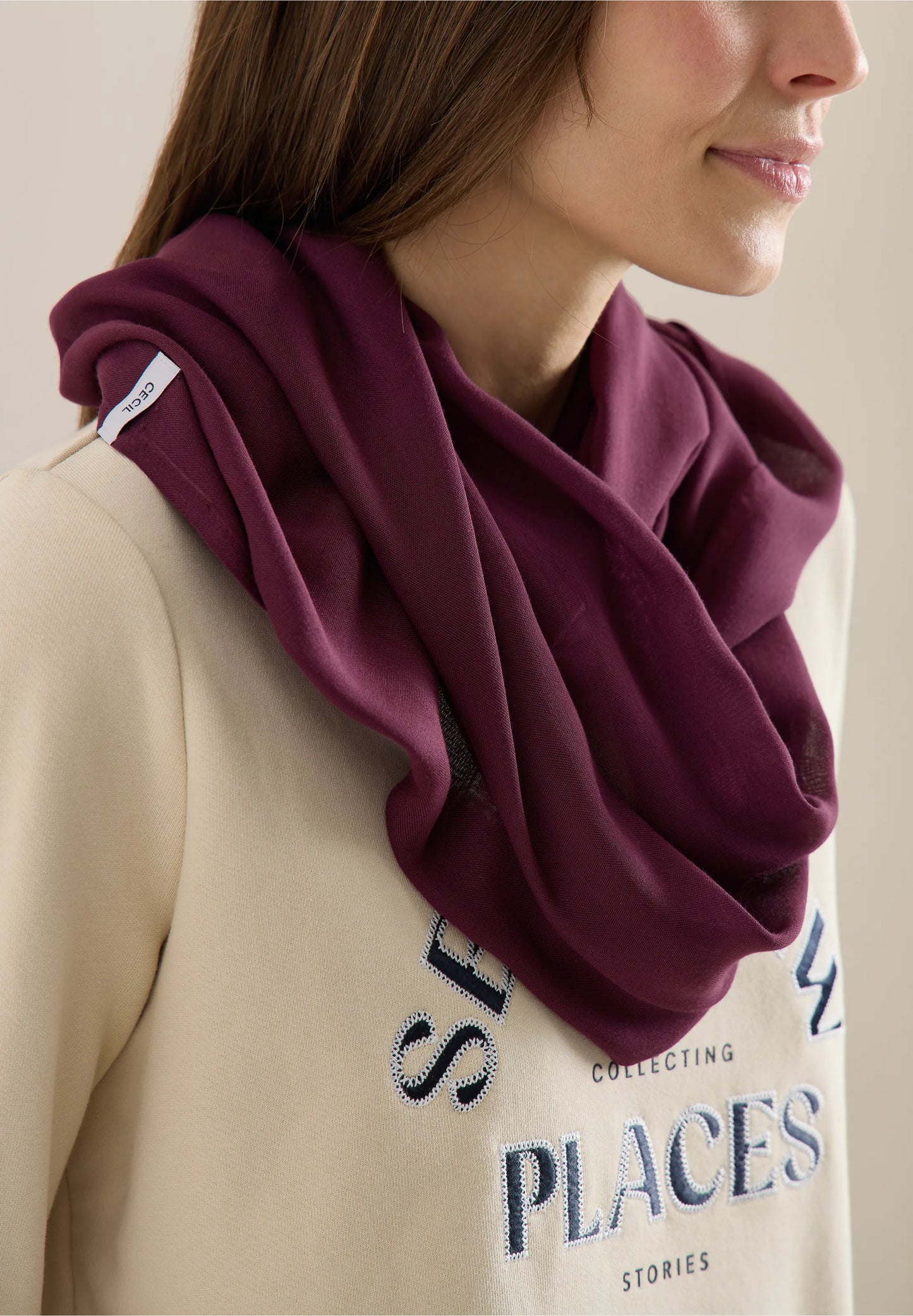 Lightweight Viscose Loop Scarf, Burgundy