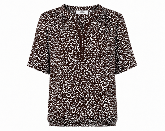 Printed Split Neck Blouse with Trim Detail