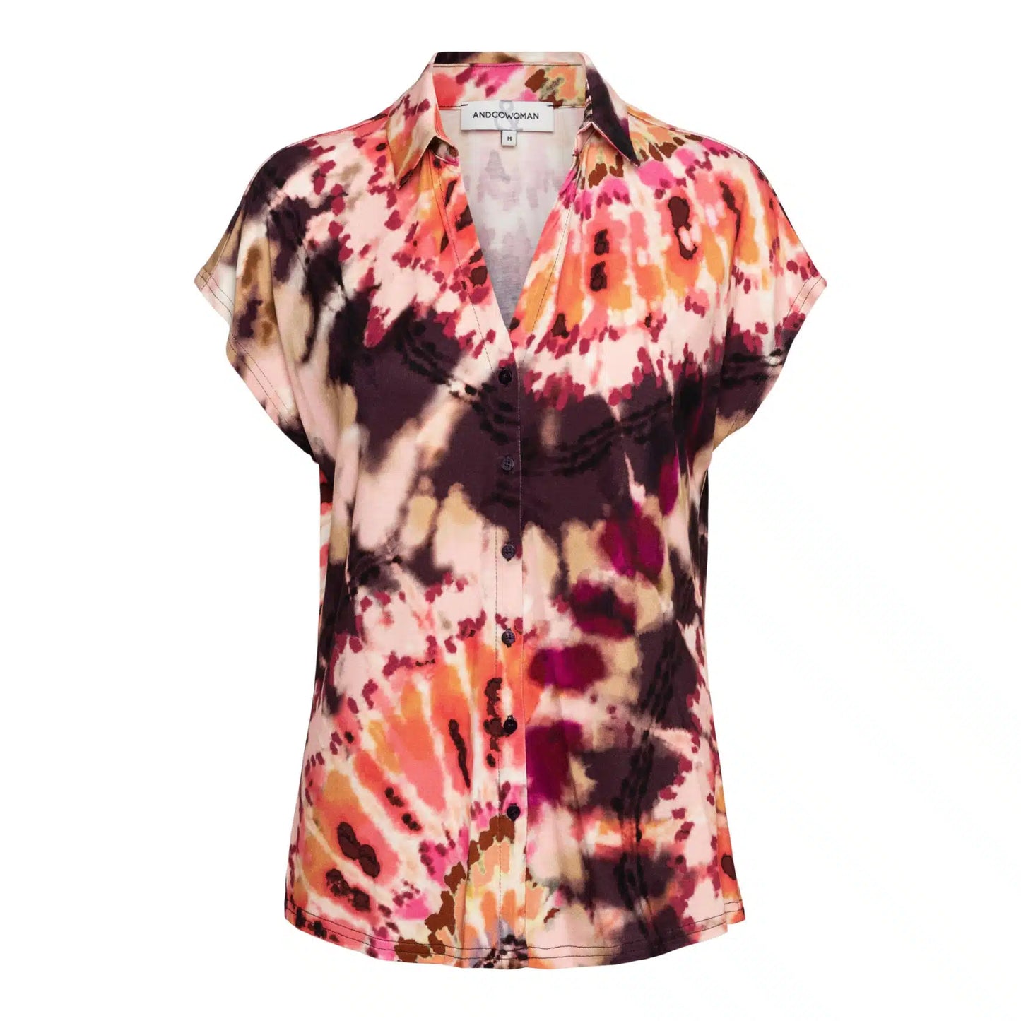 Abstract Tie-Dye Print Button-Up Blouse