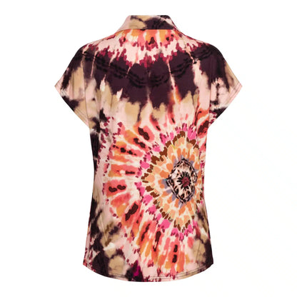 Abstract Tie-Dye Print Button-Up Blouse