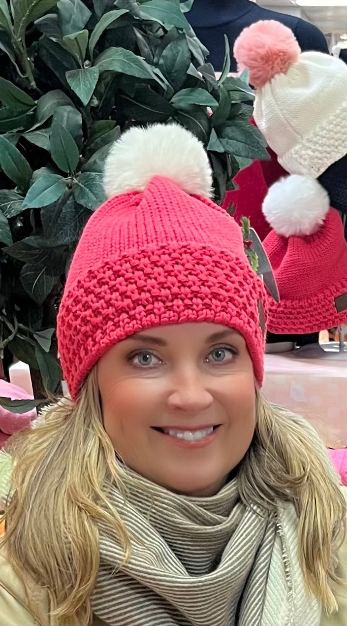 Head Huggers Pink Beanie with Detachable Pom-Pom