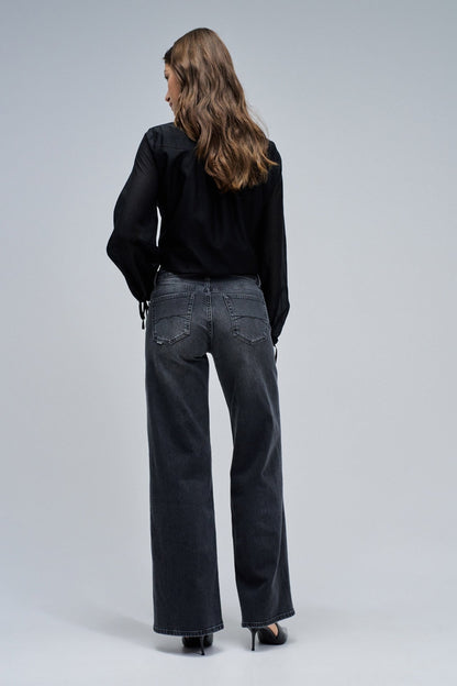 Low Rise Wide Leg Jeans, Black Wash