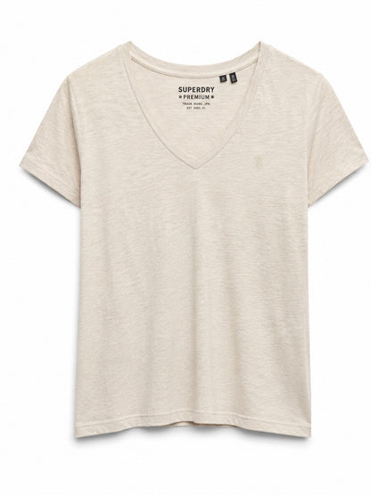 Slub V-Neck T-Shirt,  Beige