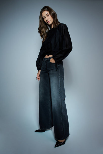 Low Rise Wide Leg Jeans, Black Wash