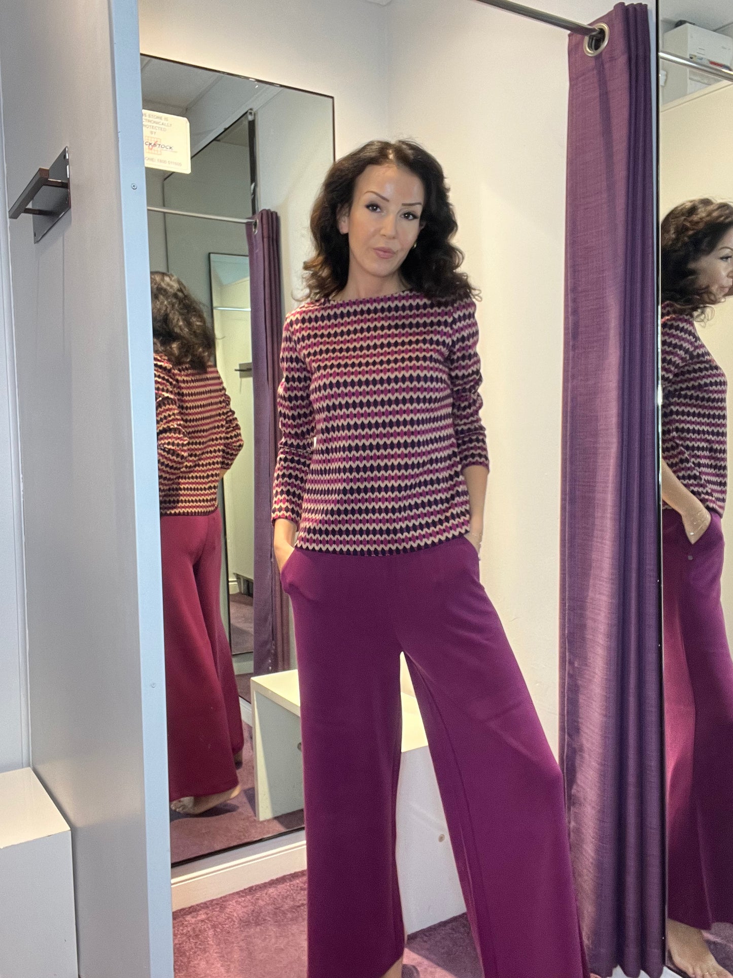 Plain Elastic Palazzo Stretch Pants Purple