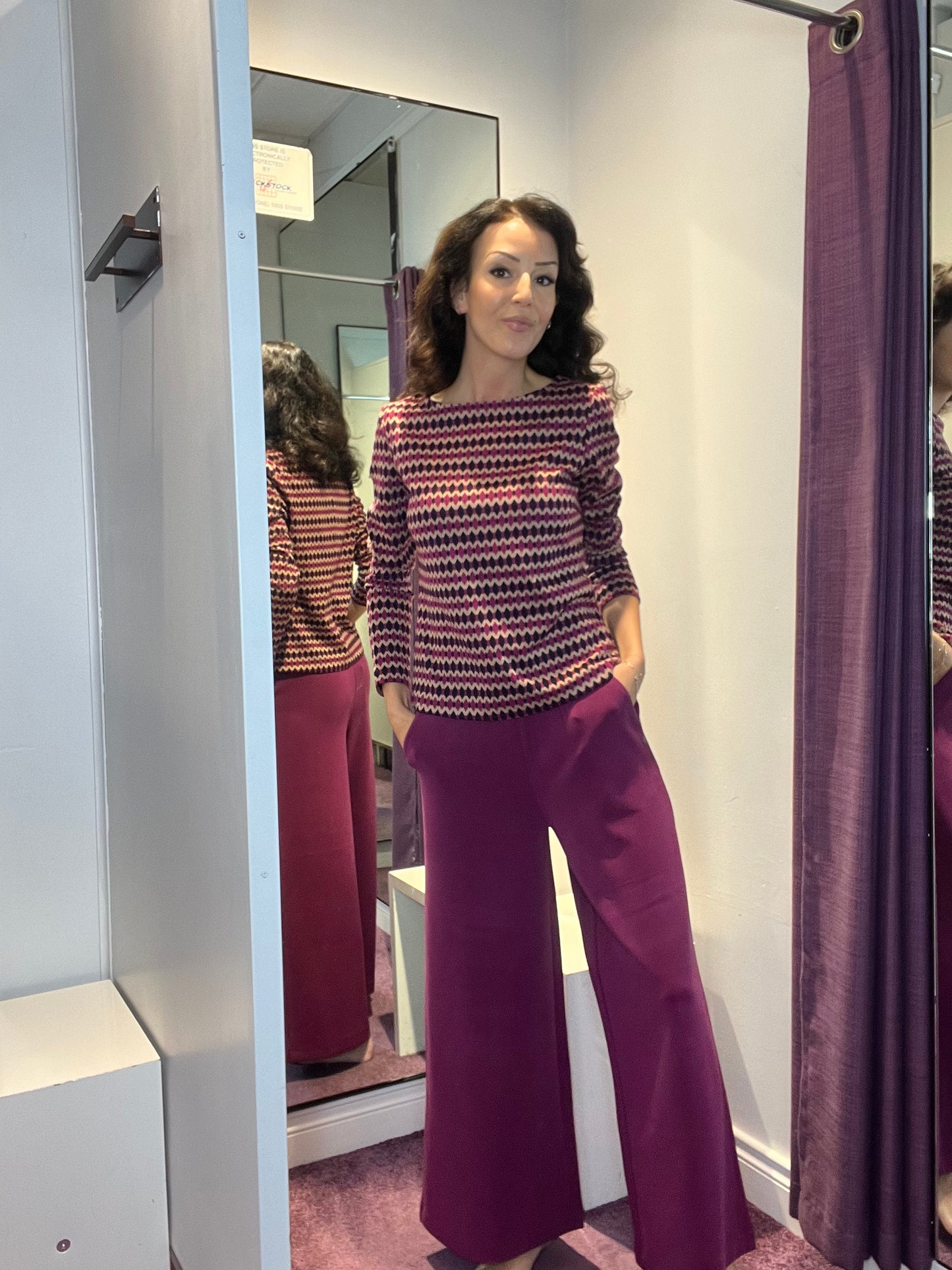 Plain Elastic Palazzo Stretch Pants Purple