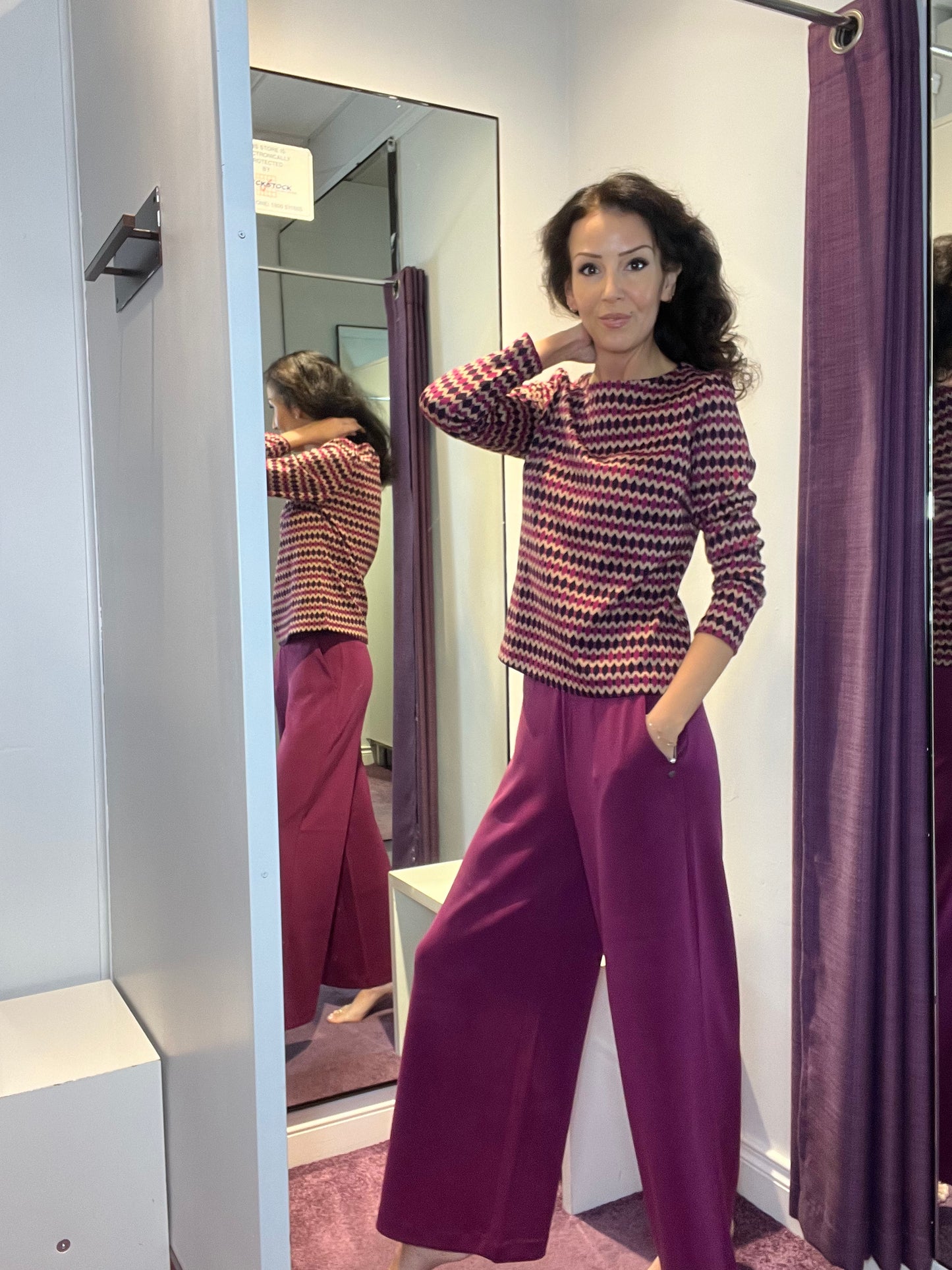 Plain Elastic Palazzo Stretch Pants Purple