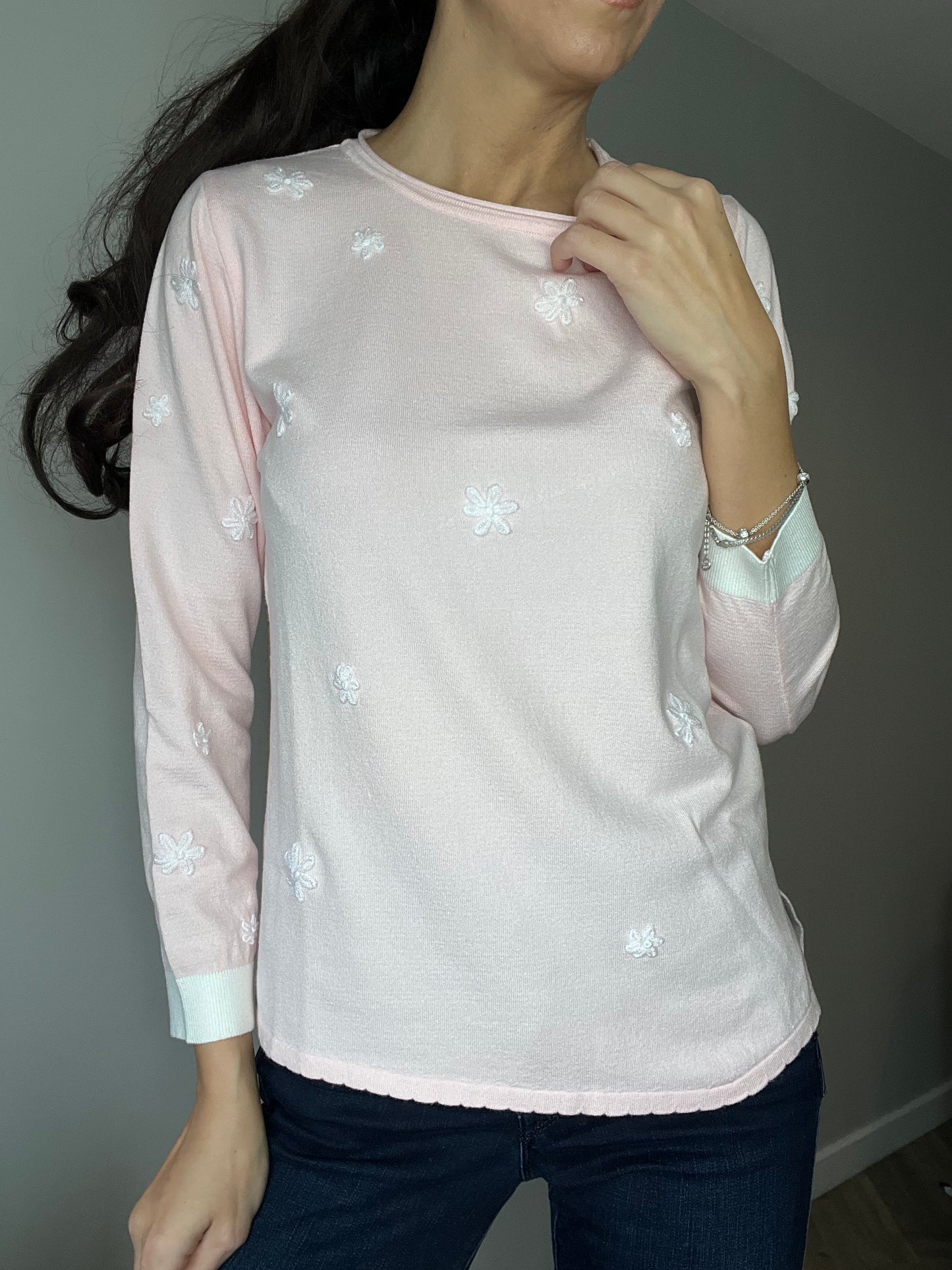 Embroidered Long-Sleeve Top, Pink