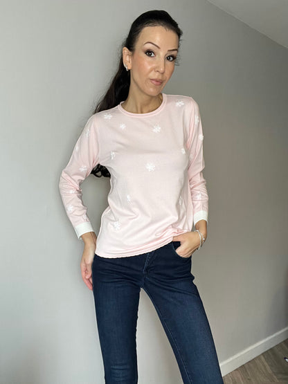 Embroidered Long-Sleeve Top, Pink