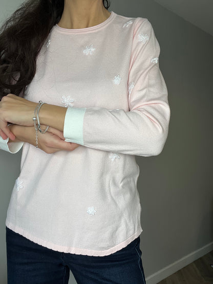 Embroidered Long-Sleeve Top, Pink