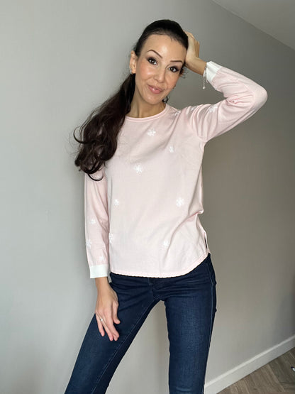 Embroidered Long-Sleeve Top, Pink