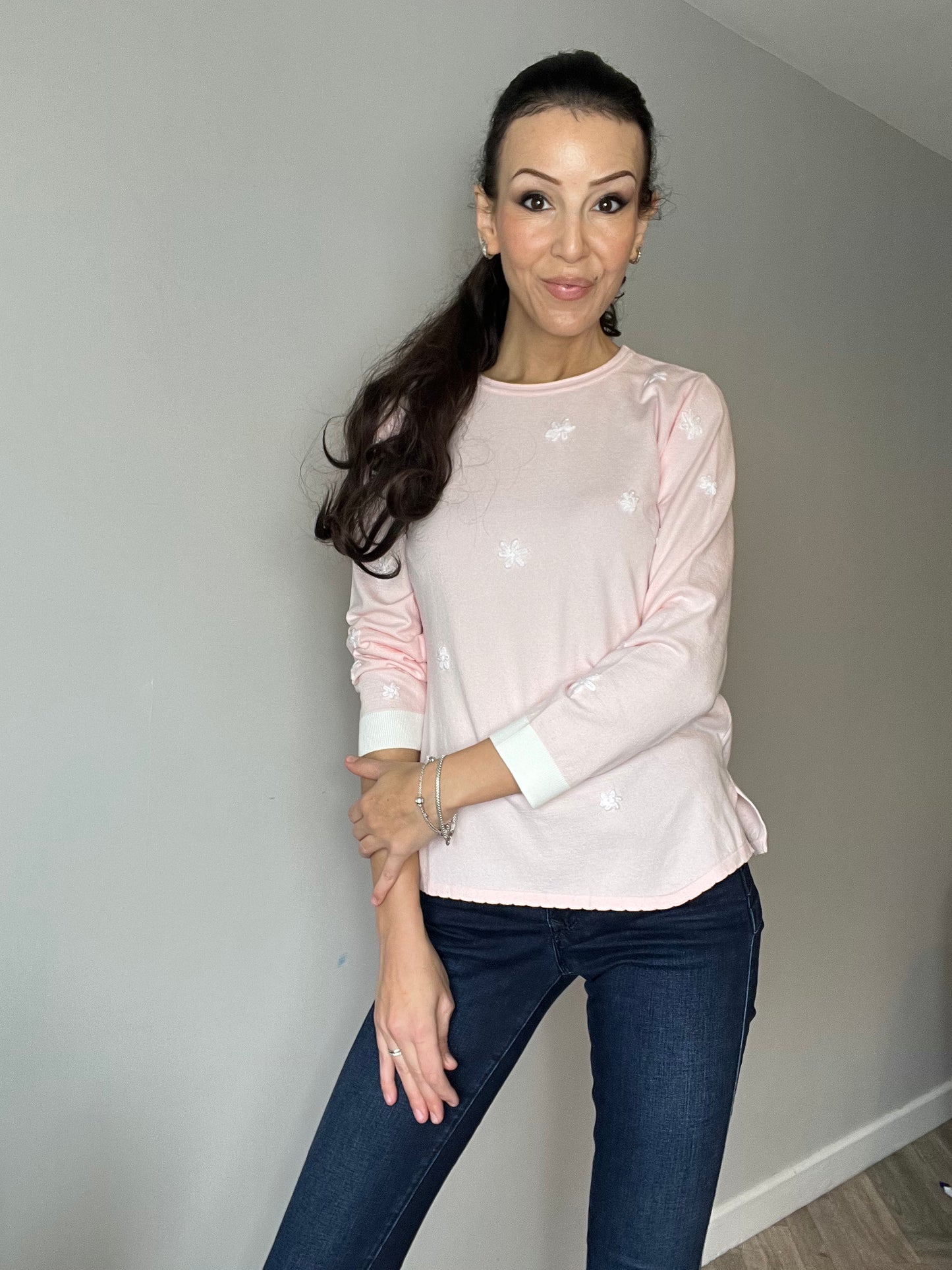 Embroidered Long-Sleeve Top, Pink