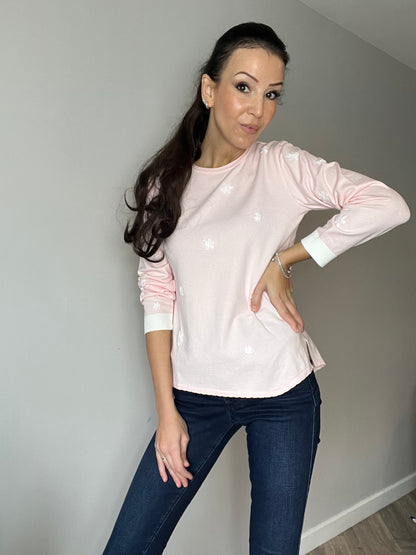 Embroidered Long-Sleeve Top, Pink