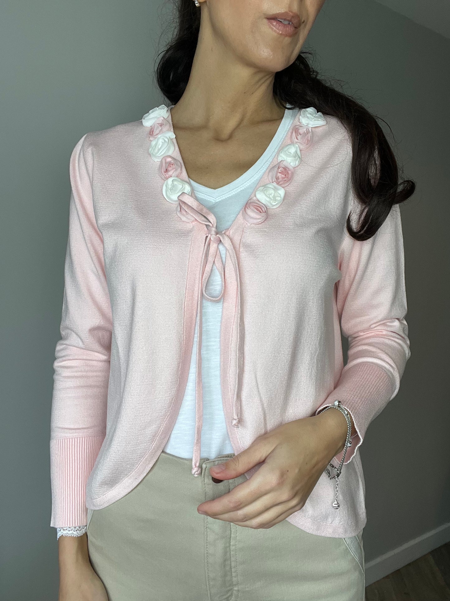 August Hand Crafted Floral Cardigan, Pink