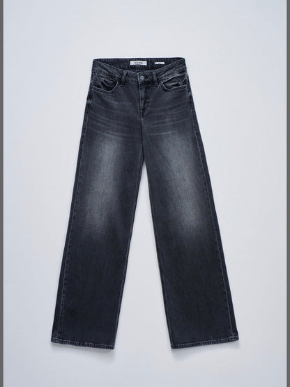 Low Rise Wide Leg Jeans, Black Wash