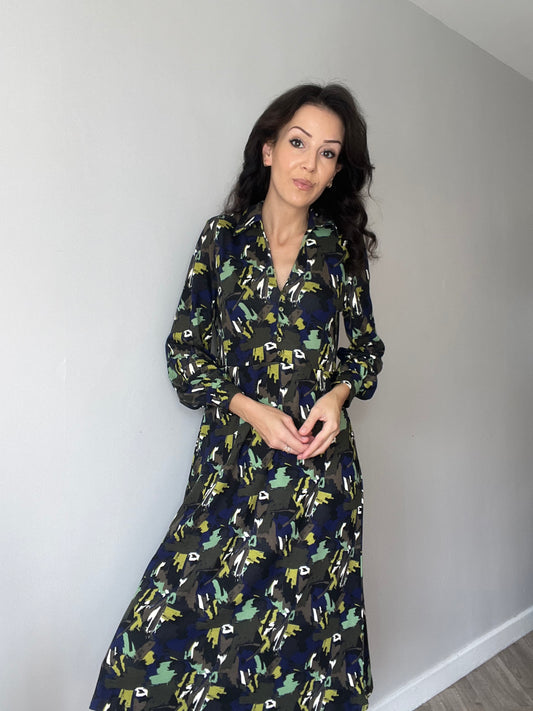 Printed Elastic Stretch Shirt Dress