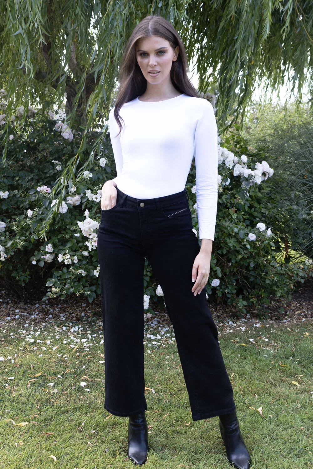 Cropped Wide Leg Jeans, Black