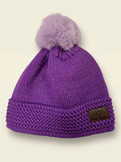 The Head Huggers Hat with Lilac Pom-Pom,  Purple