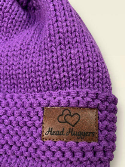 The Head Huggers Hat with Cream  Pom-Pom,  Purple