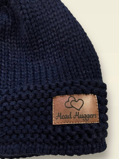 The Head Huggers Hat with Cream  Pom-Pom,  Dark Navy