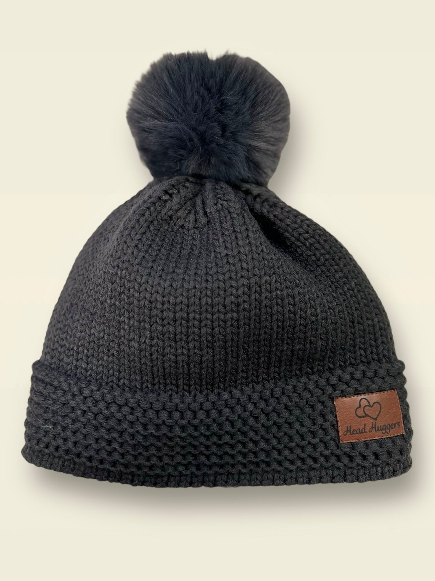 The Head Huggers Hat with Grey Pom-Pom,  Dark Grey