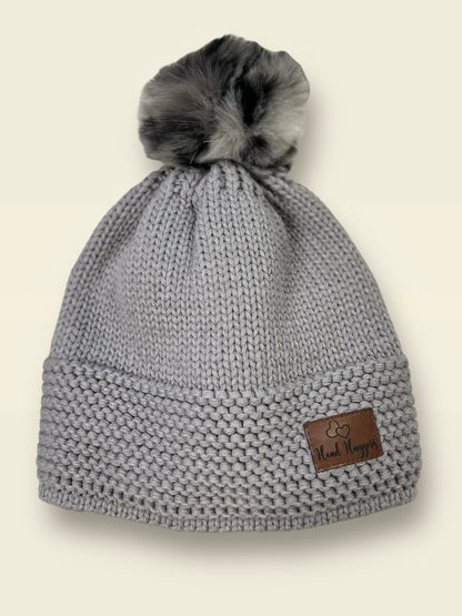 The Head Huggers Hat with Spotted Grey Pom-Pom,  Light Grey