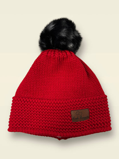 The Head Huggers Hat with Black Spotted Pom-Pom,  Red