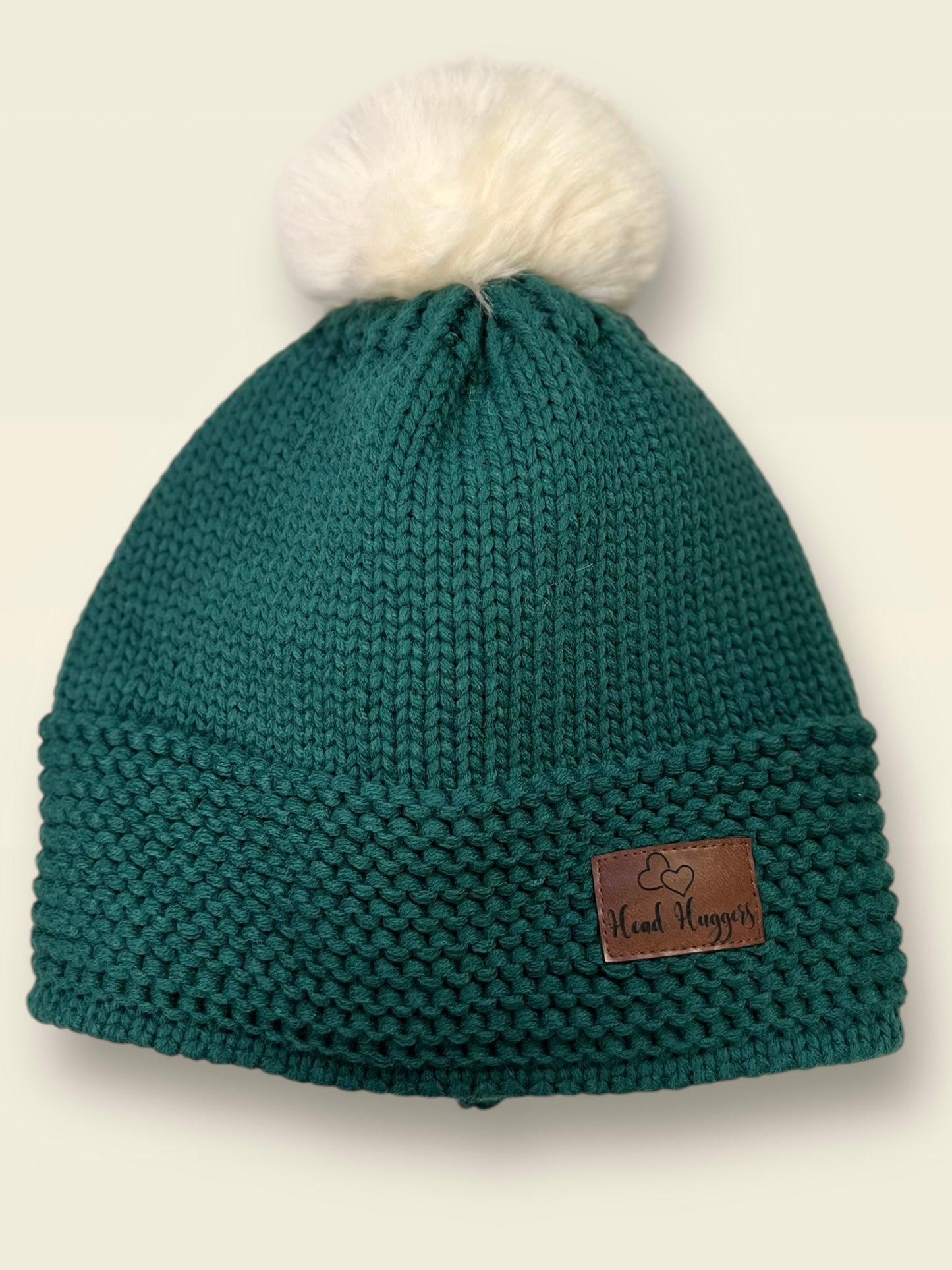 The Head Huggers Hat with Cream Pom-Pom,  Emerald Green