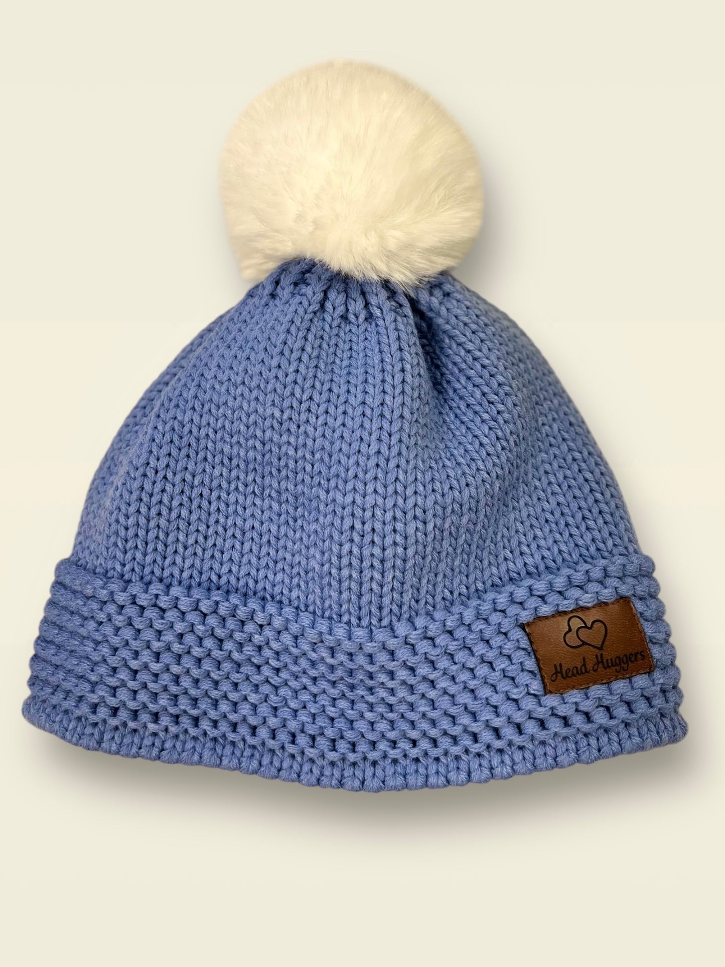 The Head Huggers Hat with Cream Pom-Pom,  Dusty Blue