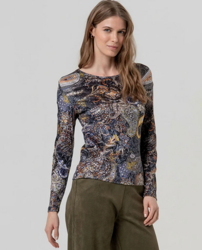 Paisley Print Draped Neck Top