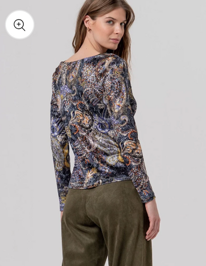 Paisley Print Draped Neck Top
