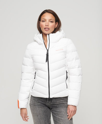 Superdry hooded microfibre jacket in white